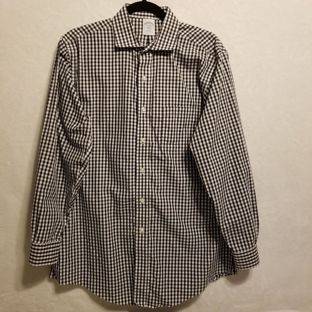 Brooks Brothers 346 Shirt Men 16-2/3 Slim Fit Black Gingham Check Non-Iron